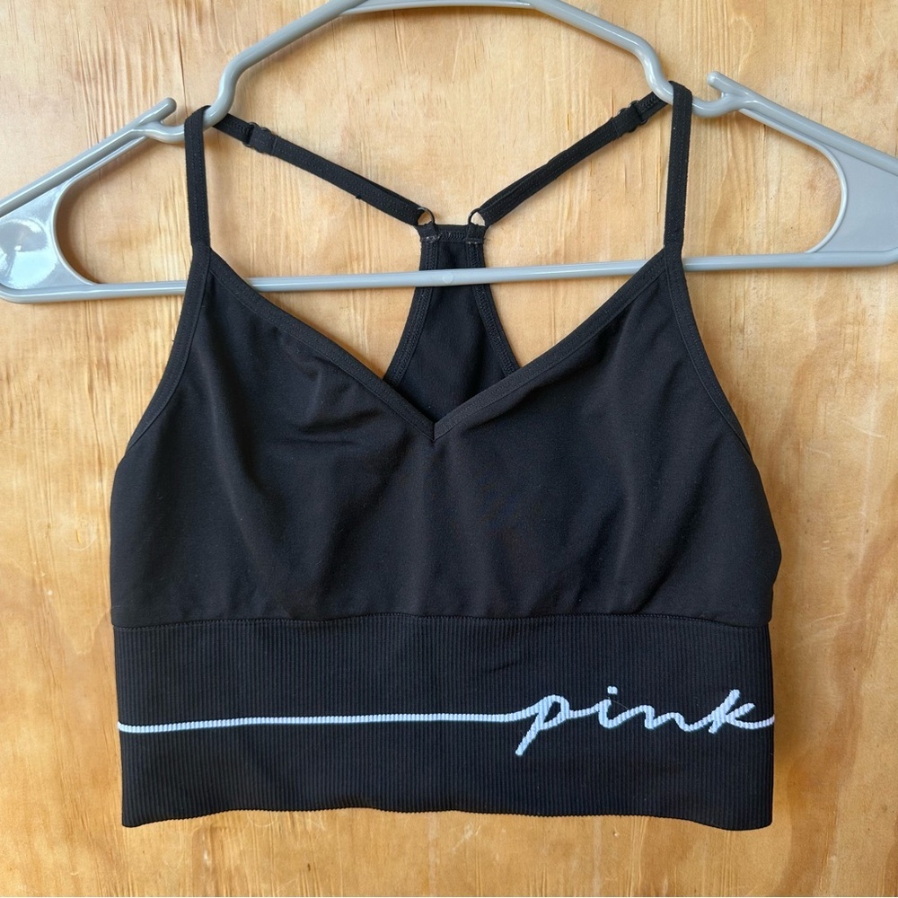 Pink Activewear Black Racerback Ribbed black crop tank